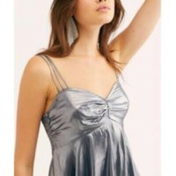 Free People Intimately Babydoll Just Dance Cutout Metallic Silver Dress Small - Picture 12 of 12
